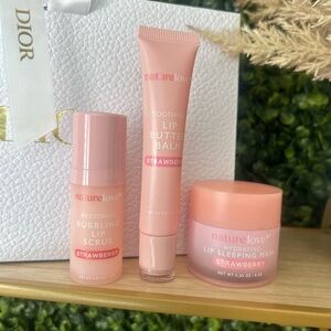Delicious Strawberry Lip Care Trio Bubbling Lip Scrub Butter Balm Sleeping Mask